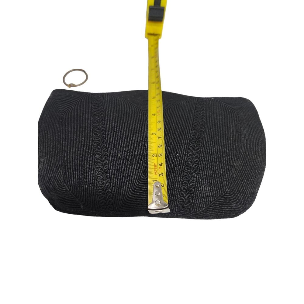 Vintage Black Cordé Clutch Purse Evening Bag Wallet Zipper with Pull 1940s